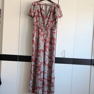 Anthropologie mauve and Blue Floral Jumpsuit
